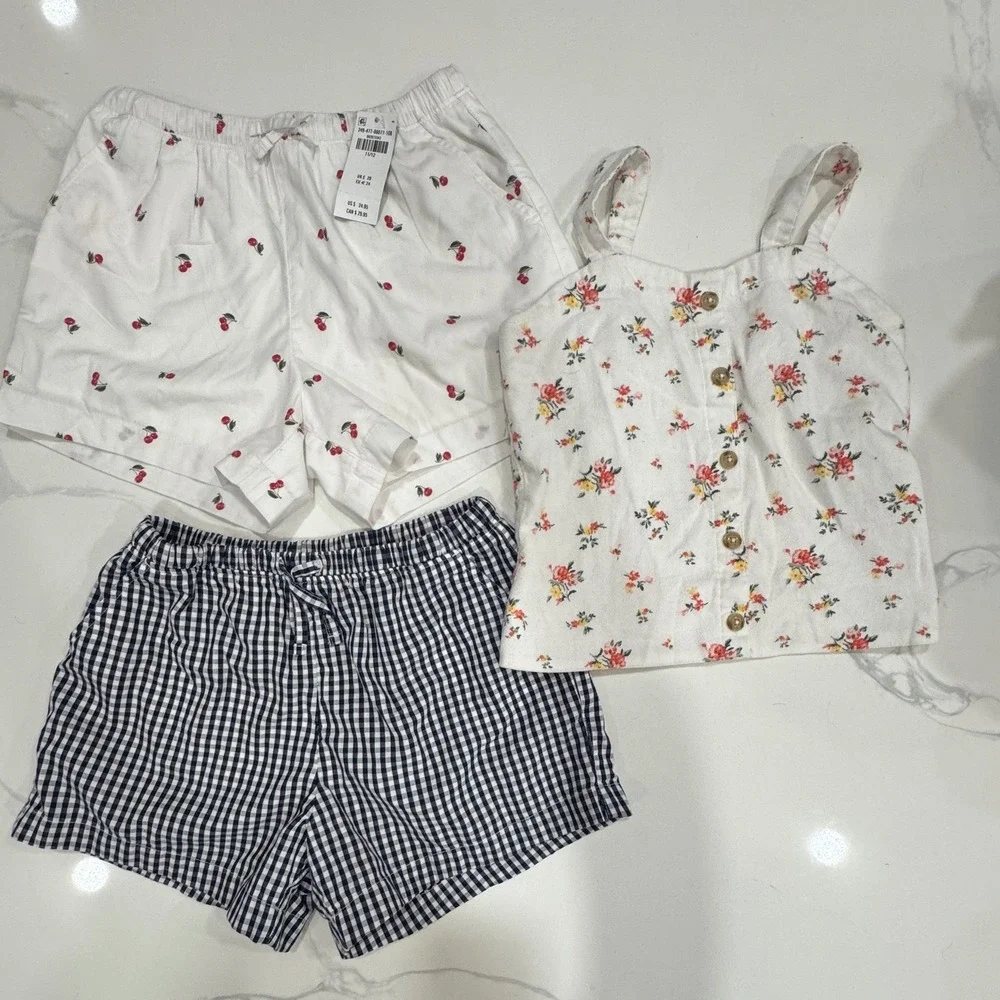 Abercrombie Kids Set Floral Cami Cherry NWT and Gingham Shorts Size 11/12 Girls